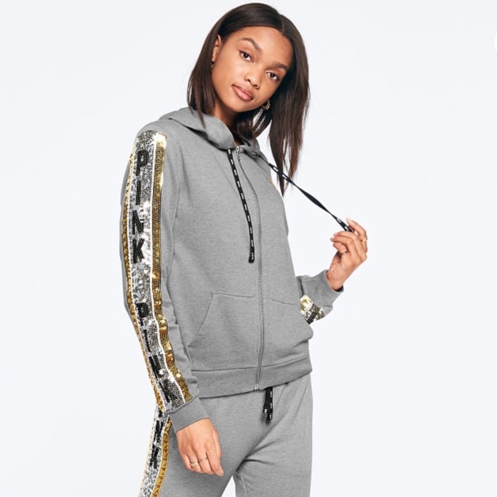🍭 NIP Sequin Bling Perfect Full Zip in Gray